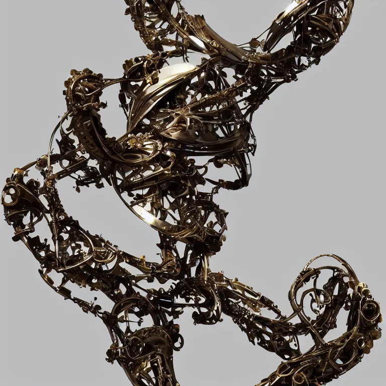 Image similar to studio photograph of biomechanical sculpture of the letter ( b )!!! made out of polished bronze and jewels, beautiful trending on artstation 8 k