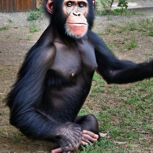 Prompt: a chimpanzee with joe rogans face