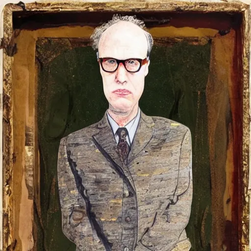 Prompt: vic reeves painted by anselm kiefer