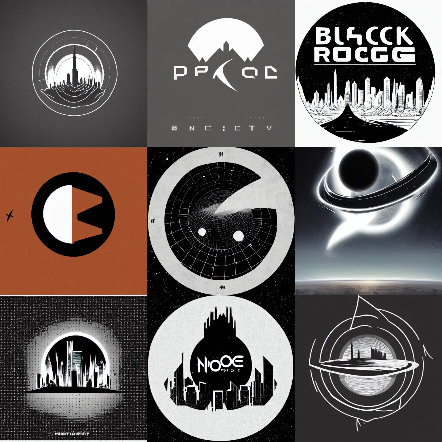 Prompt: concept art of png logo of black hole rising above city, city destroyed by shockwave, black hole with accretion disс, gravitational singularity, vector logo, sticker, black and white logo, ink drawing, minimalism, contrast icon, by greg rutkowski, syd mead