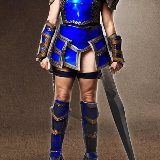 Image similar to full body photo of a female warrior wearing lapis lazuli armor