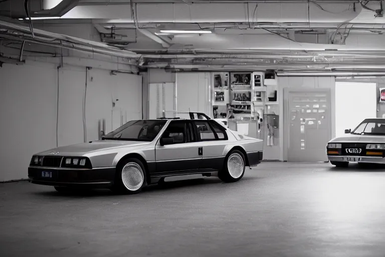 Prompt: a single 1988 Audi Quattro, BMW M1 Lincoln Continental, inside of a Tokyo garage, volumetric lighting, f8 aperture, cinematic Eastman 5384 film