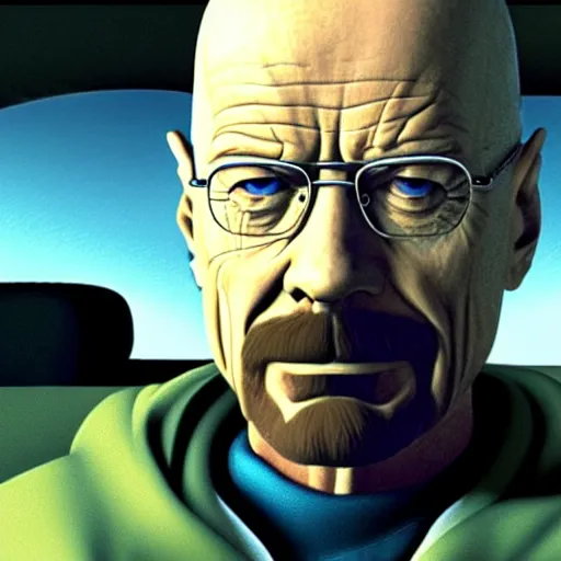 Prompt: movie still of walter white in kingdom hearts ( 2 0 0 3 )