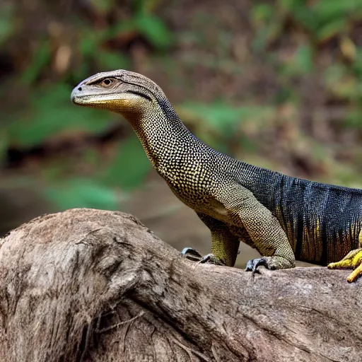 Prompt: hawk and monitor lizard hybrid animal, half hawk half monitor lizard, avian and reptilian features, highly detailed realistic photo taken in zoo