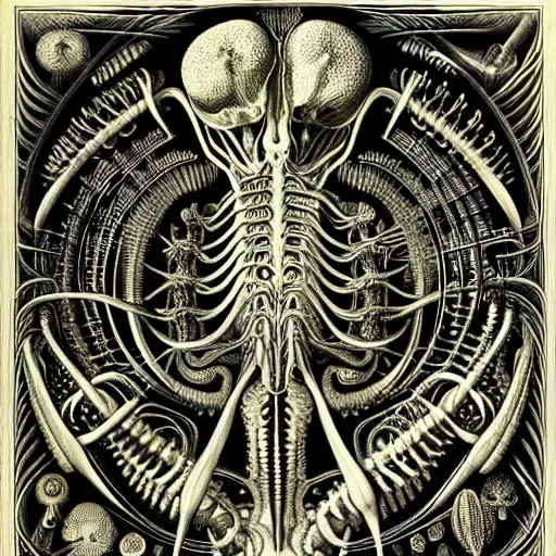 Image similar to alien anatomy by ernst haeckel, masterpiece, vivid, very detailed