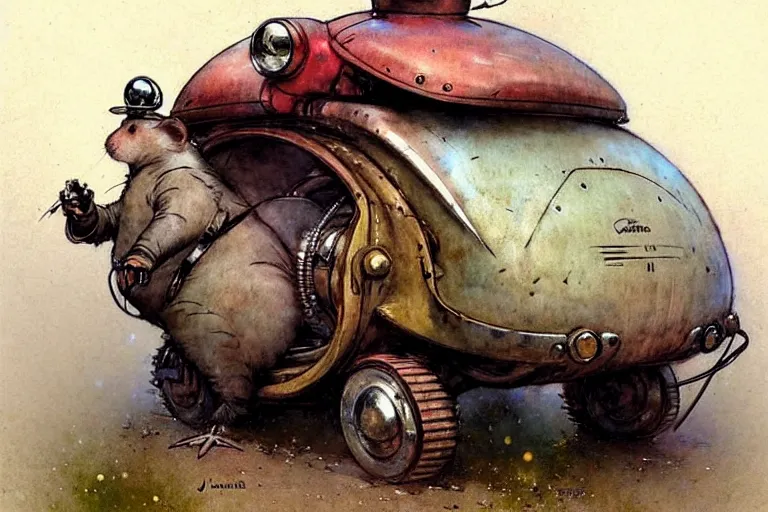Image similar to adventurer ( ( ( ( ( 1 9 5 0 s retro future robot android obese rat wagon. muted colors. ) ) ) ) ) by jean baptiste monge!!!!!!!!!!!!!!!!!!!!!!!!! chrome red