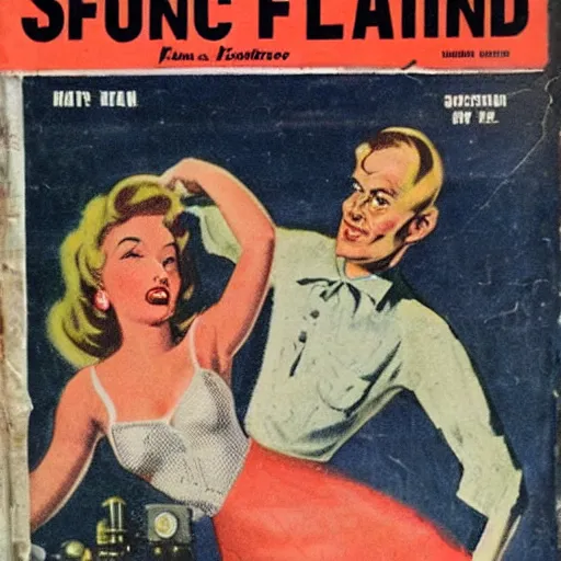 Image similar to cover art from a pulp science fiction magazine from 1 9 4 7