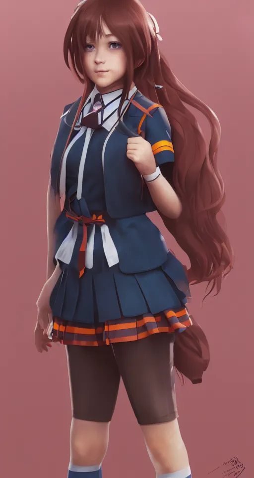 Image similar to School girl in seifuku uniform, hyperdetailed, artstation, cgsociety, golden hour 8k