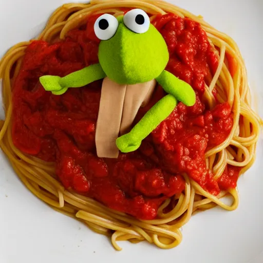 Prompt: italian chef cooking muppets like spaghetti