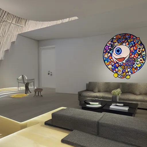 Image similar to interior design inspired by Takashi Murakami