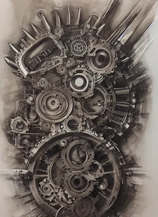 Image similar to A large mechanical gear, by artgerm, mixed media on toned paper, 2021, very detailed, coffee art