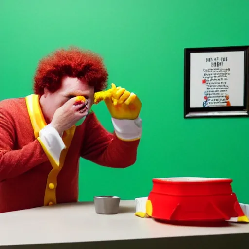 Image similar to ronald mcdonald puking vomiting