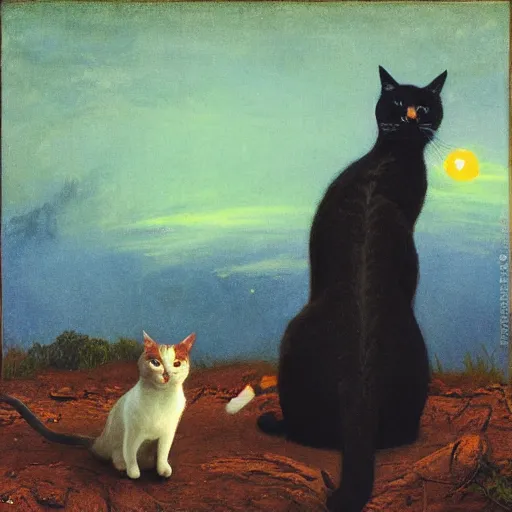 Prompt: meeting of the cats, nighttime, artwork by Frederic Edwin