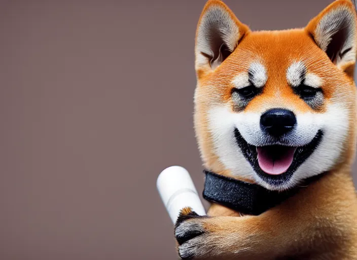 Prompt: photo of a buff shiba inu holding a baseball bat in its hands. Forrest dof. Highly detailed 8k, fantasy