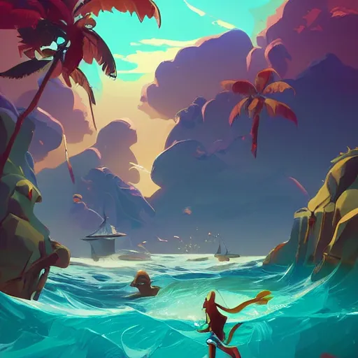 Image similar to painting mermaid treasure on sea of thieves game avatar hero smooth face median photoshop filter cutout vector, behance hd by jesper ejsing, by rhads, makoto shinkai and lois van baarle, ilya kuvshinov, rossdraws global illumination