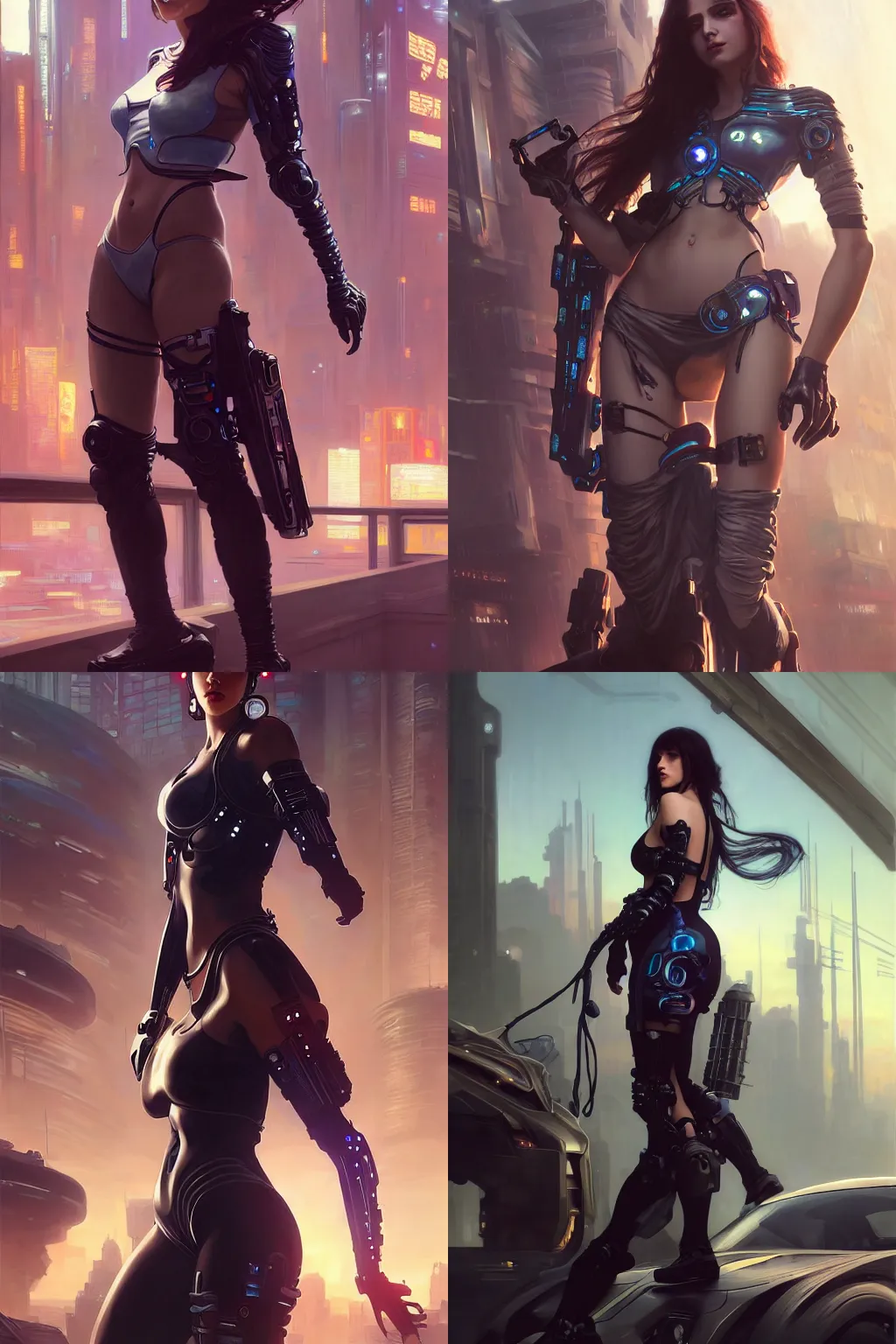 Prompt: a beautiful girl in a cyberpunk costume is standing near ford mustang. masterpiece 4k digital illustration by Ruan Jia and Mandy Jurgens and Artgerm and william-adolphe bouguereau, award winning, Artstation, art nouveau aesthetic, Alphonse Mucha background, intricate details, realistic, panoramic view, Hyperdetailed, 8k resolution, intricate art nouveau