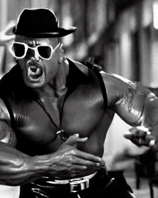 Image similar to film still close up shot of dwayne johnson in the movie the blues brothers. photographic, photography