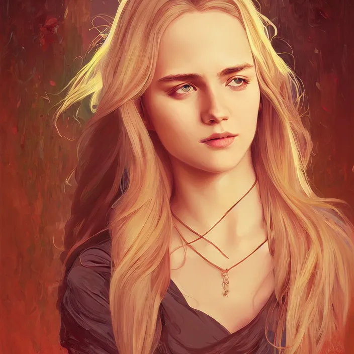 Prompt: blindfold handsome young women with shoulder length blonde hair, symmetrical, half body shot, path traced, highly detailed, high quality, digital painting, alena aenami, lilia alvarado, shinji aramaki, karol bak, alphonse mucha, tom bagshaw