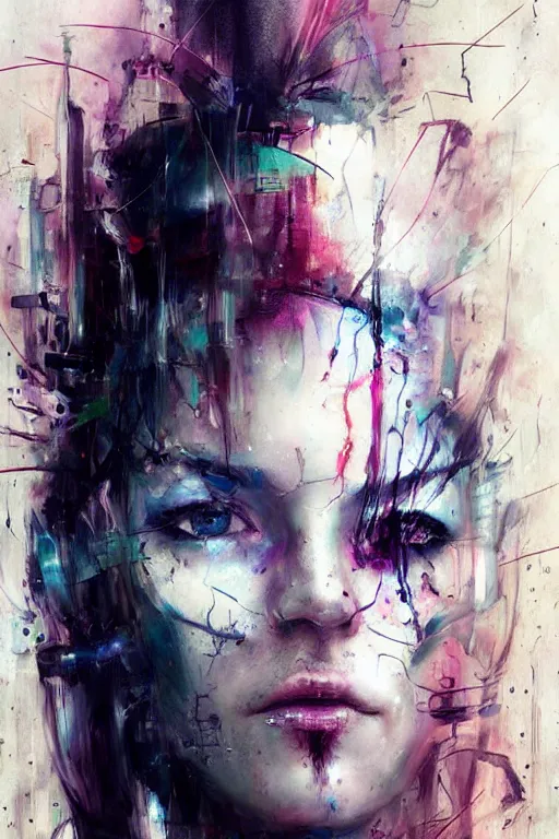 Prompt: cyberpunk cyborg woman portrait art by agnes cecile, beautiful, soft, smooth