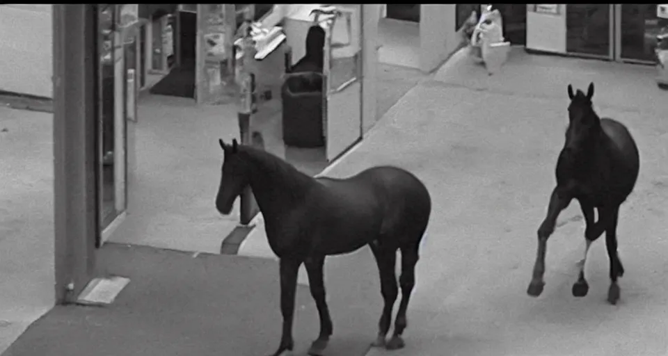 Image similar to cctv footage of a horse robbing a store