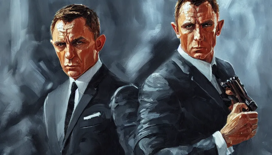 concept art of james bond, cinematic shot, oil, Stable Diffusion