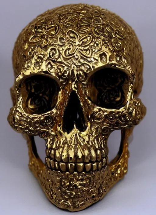 Image similar to ornate gold skull realistic 3 d covered in jewels antique