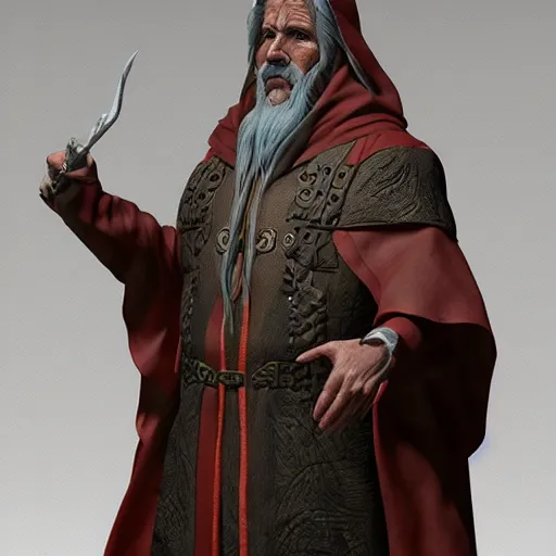 Image similar to An ancient wizard of the Way, zbrush D&D character, hyper-realism, full-character design, cloth sim, weta digial