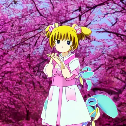 Image similar to Sakura Kinomoto from cardcaptor sakura ghibl movie style, miyazaki