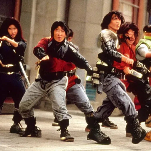 Prompt: Jackie Chan in the 1990s film Teenage Mutant Ninja Turtles, film still, photo