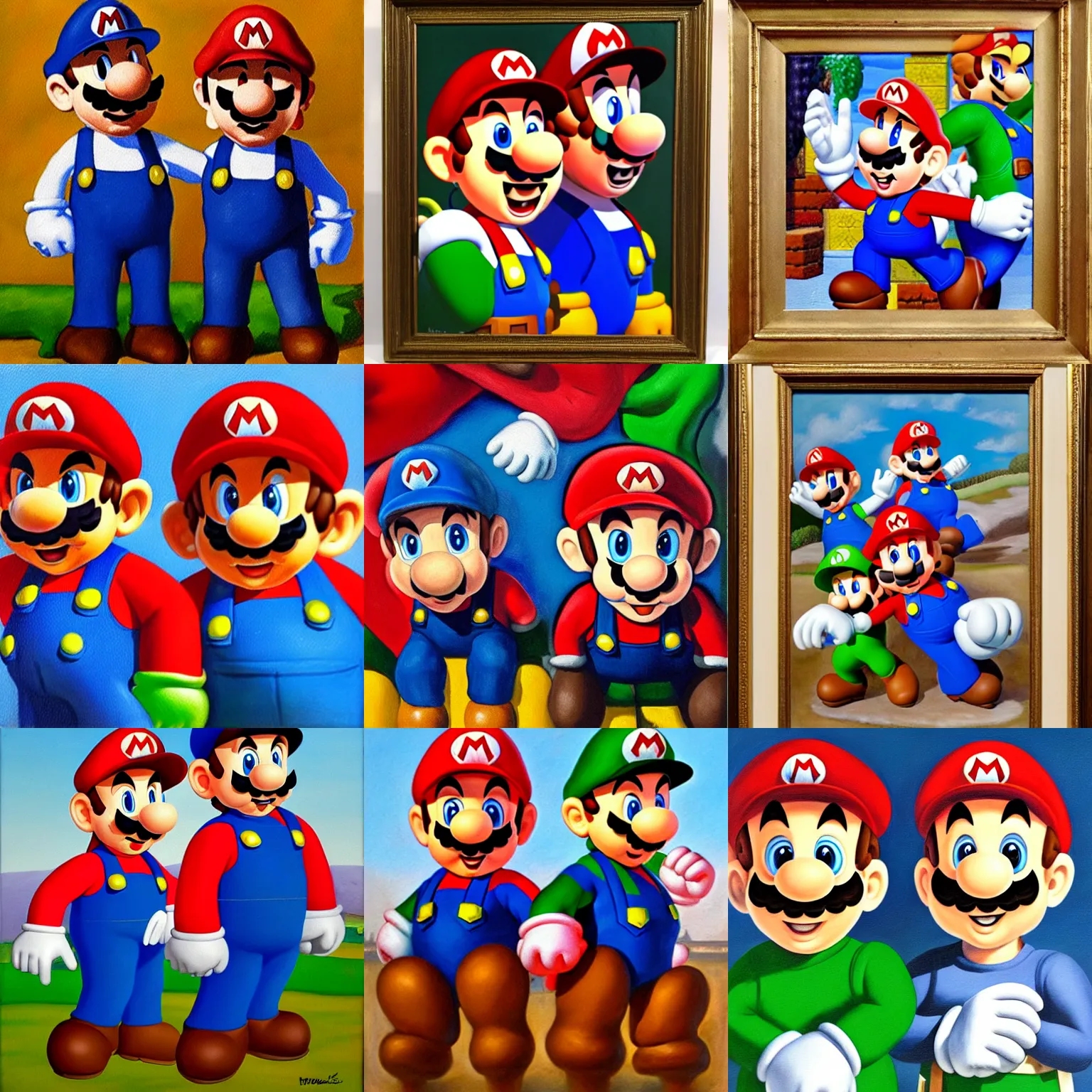 Prompt: oil painting of the super mario brothers, in the style of the portrait of edourard and marie louise pailleron