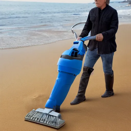 Prompt: Luke Skywalker vacuuming the beach to remove sand, ultra realistic, professional photo, 8k, Mark Hamill face,