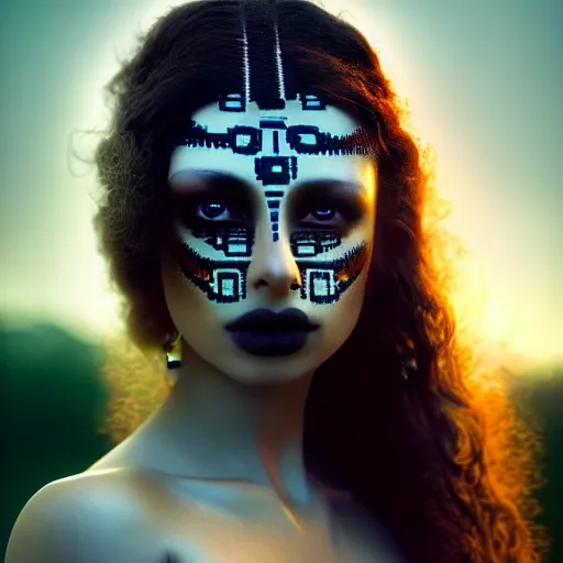 Image similar to photographic portrait of a stunningly beautiful gothic mayan female in soft dreamy light at sunset, contemporary fashion shoot, by edward robert hughes, annie leibovitz and steve mccurry, david lazar, jimmy nelsson, breathtaking, 8 k resolution, extremely detailed, beautiful, establishing shot, artistic, hyperrealistic, beautiful face, octane render