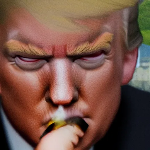 Image similar to a high quality photo of donald trump smoking a cigar, ultra realistic, artstation, cgsociety