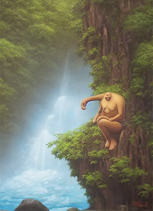 Image similar to a tardigrade meditating near a river in the amazon jungle, art by christophe vacher