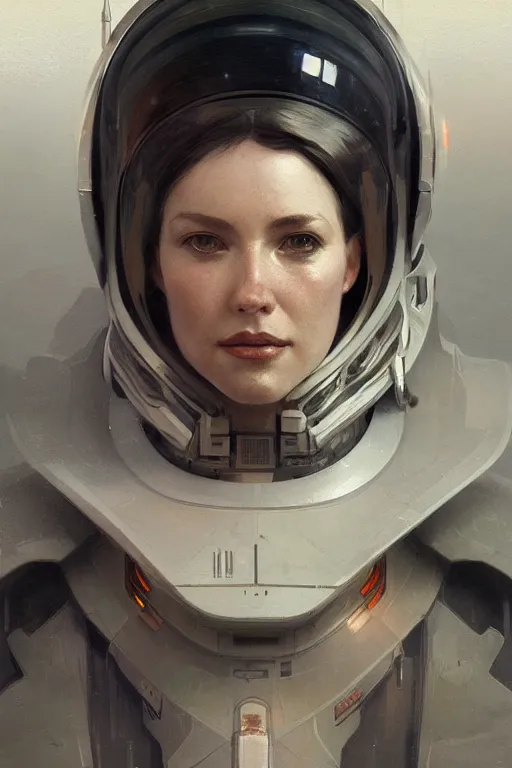 Image similar to A full portrait of a scifi space fighter pilot, intricate, elegant, highly detailed, digital painting, artstation, concept art, smooth, sharp focus, illustration, art by Krenz Cushart and Artem Demura and alphonse mucha
