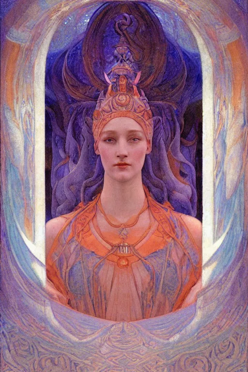 Prompt: goddess of the new moon, by Annie Swynnerton and Nicholas Roerich and jean delville, dramatic cinematic lighting , ornate headdress , flowing robes, lost civilizations, smooth, sharp focus, extremely detailed