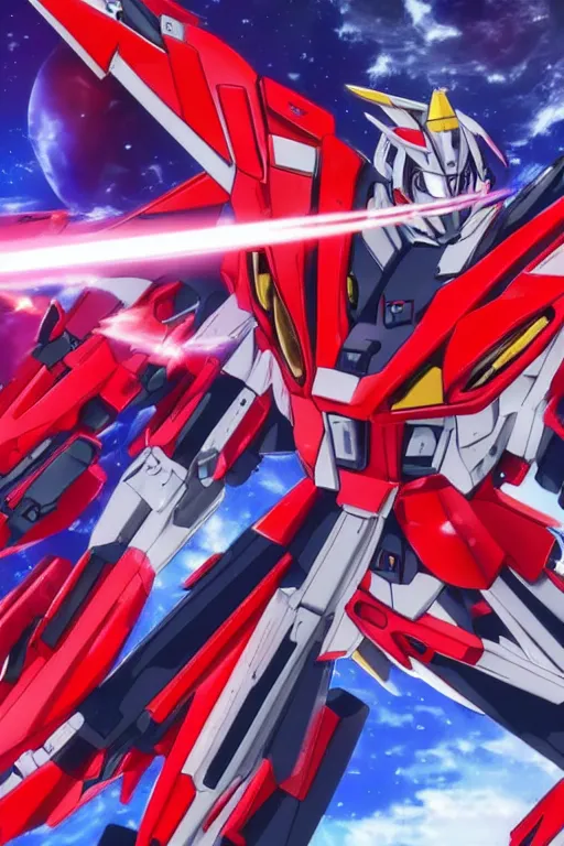 Prompt: Nakamura Aya and her red gundam, hyper detailed anime opening screenshot, 4k