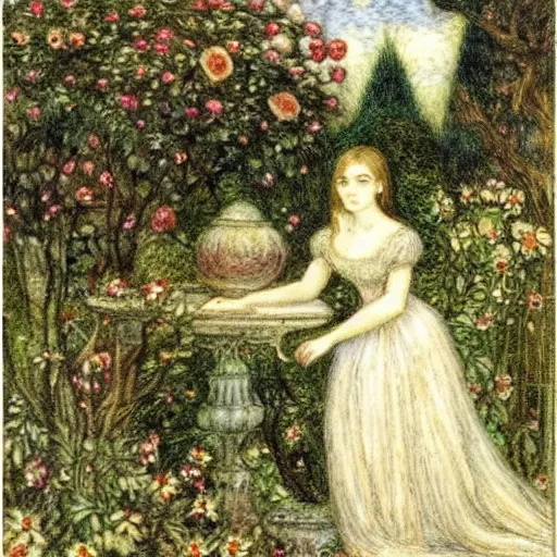 Image similar to the enchanted garden of messer ansaldo by marie spartali stillman