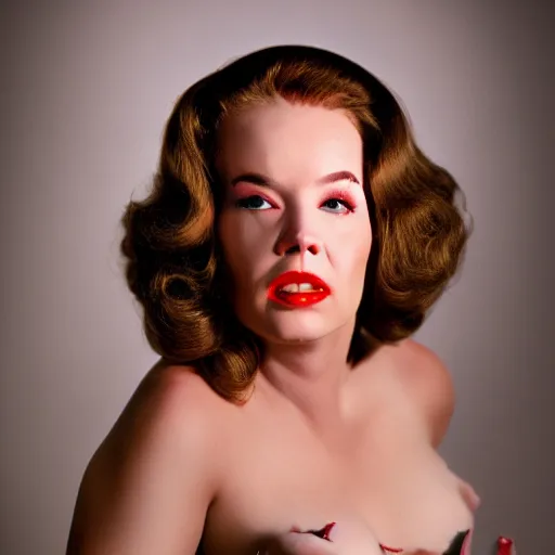 Image similar to john carpenter's the thing as a pin up model, 8 k fashion photography, soft lighting