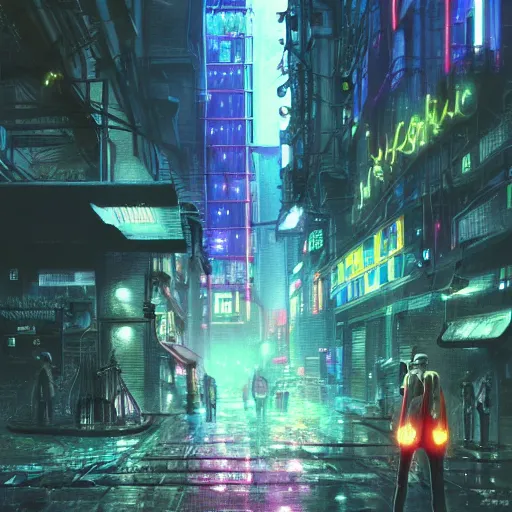 Prompt: man watering plant near the crowded street of a cyberpunk city, rain, harsh neon lights, highly detailed, digital painting, trending on artstation, concept art, sharp focus, illustration, art by artgerm and greg rutkowski and magali villeneuve