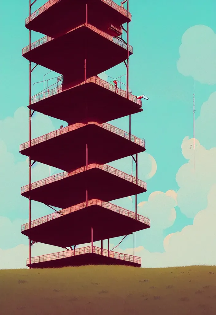 Image similar to by moebius and atey ghailan fire tower |