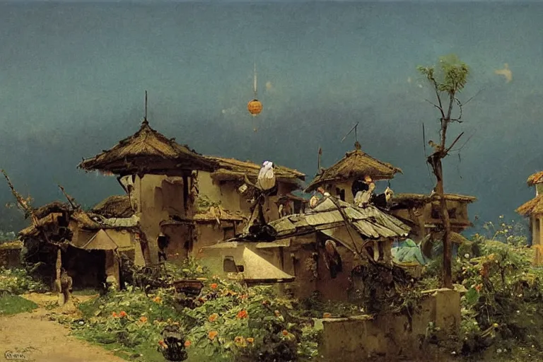 Prompt: good moring vietnam, carl spitzweg