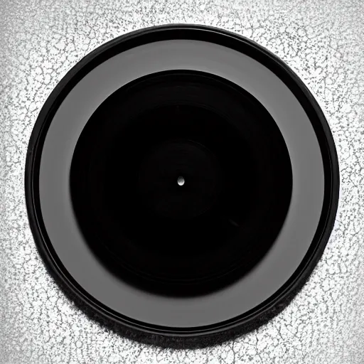 Image similar to a studio photograph of a black framed vinyl record, diffuse lighting