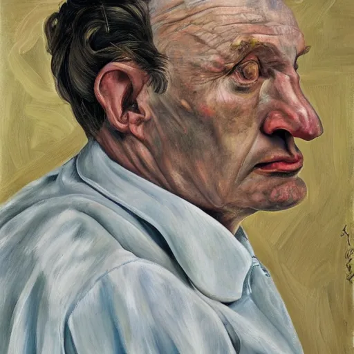 Image similar to high quality high detail painting by lucian freud, hd, portrait of sad bartender