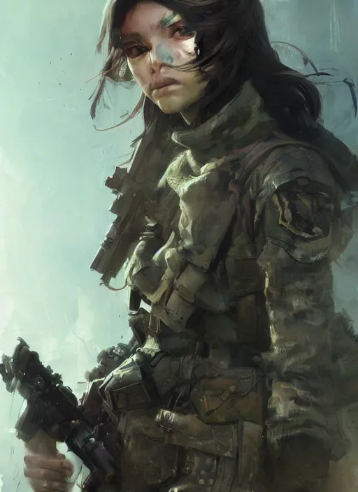 Prompt: of a sniper girl in war, portrait, by ruan jia and ross tran, detailed, epic, video game art.