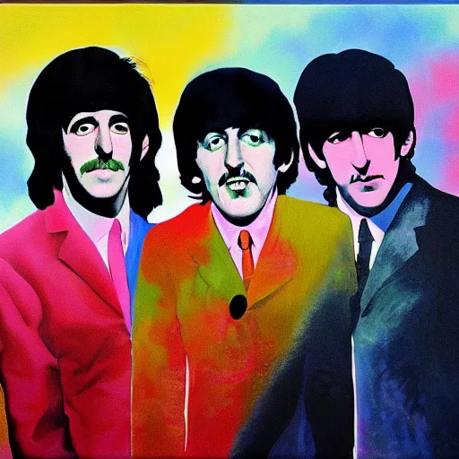 Prompt: a surreal paiting of the beatles