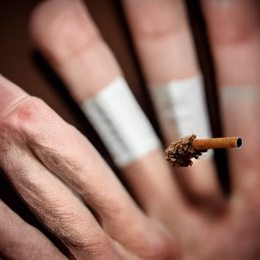 Image similar to cigarette in fingers, hyper realistic