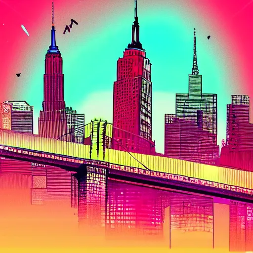 Image similar to new york, epic retrowave art, trending on art station