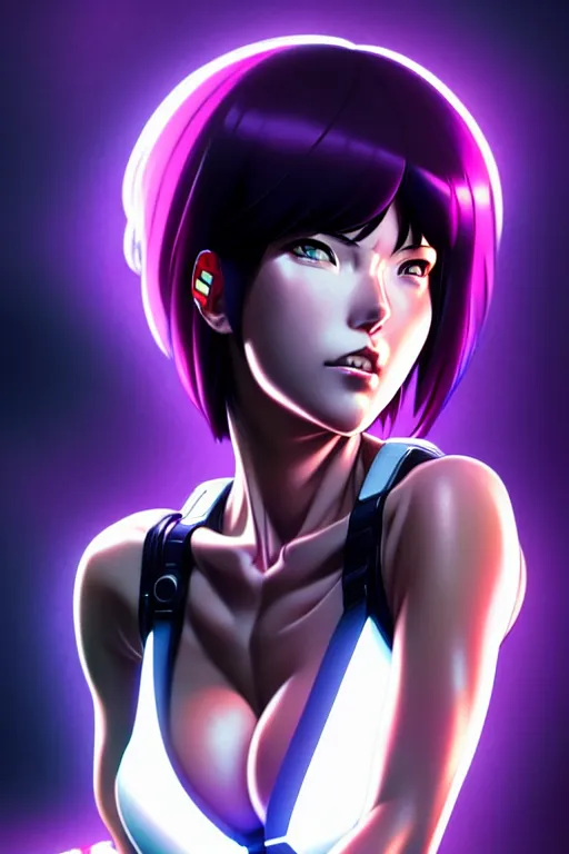 Image similar to a fullbody portrait of motoko kusanagi the major ghost in the shell connected to a supercomputer, stand alone complex, under repairs, maintenance by ilya kuvshinov, rossdraws, artgerm, sola digital arts, anti aliasing, raytracing