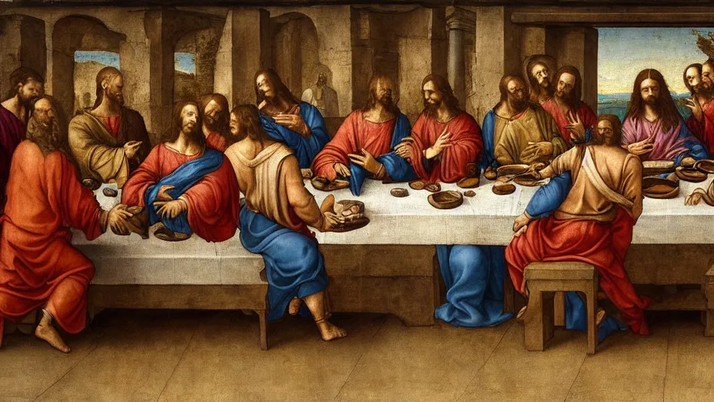 Prompt: the last supper by da vinci but jesus and his disciples are all dabbing